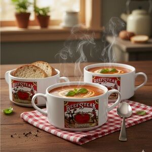 Set of 3 Vintage Campbell's Soup Co. Beefsteak Tomato Double-Handle Mugs